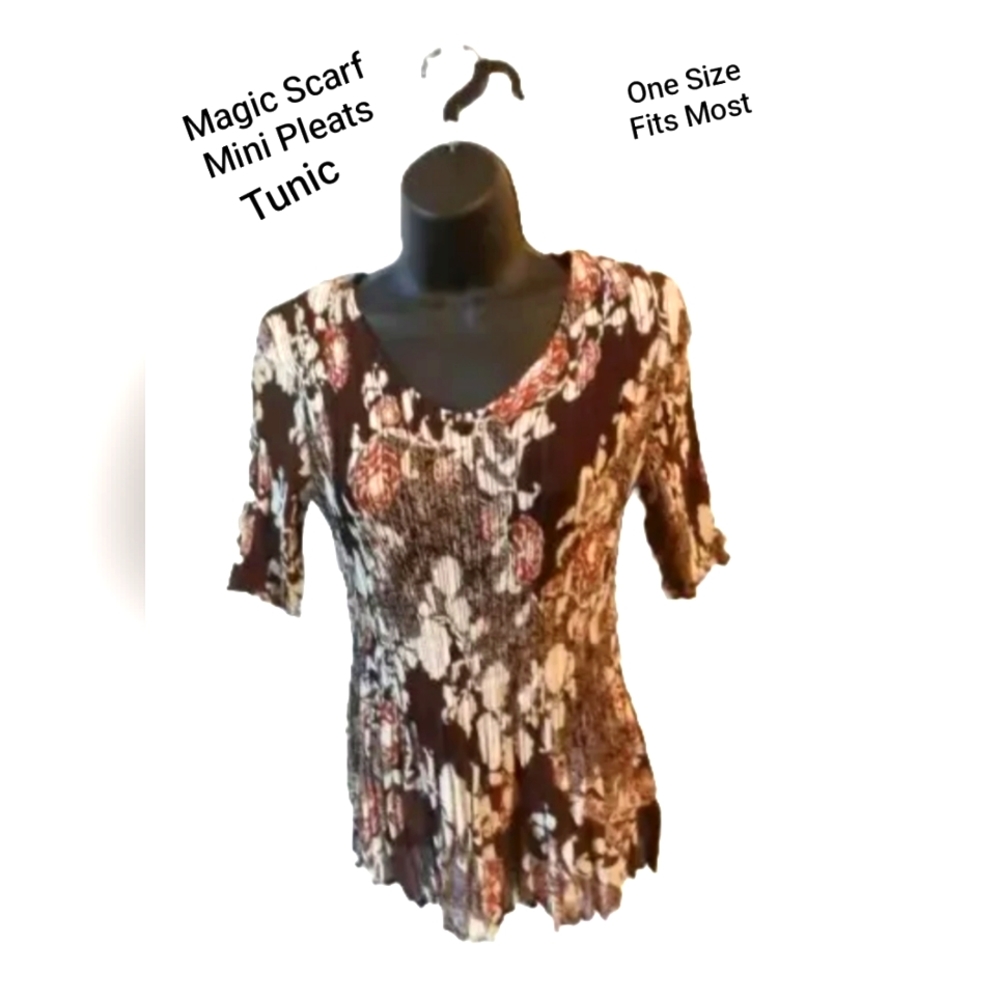 Magic Scarf 🤎Womens One Size Top Polyester Floral Print S Sleeves V-Neck NWOT